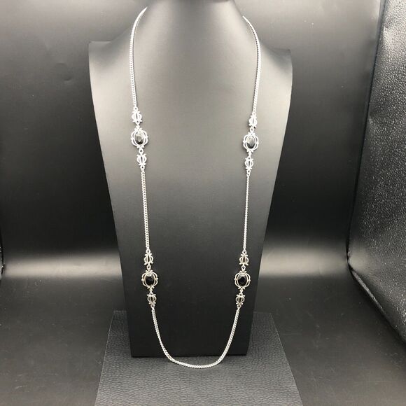 Vintage Sarah Coventry Necklace TOUCH OF CLASS 1976 Black Silver Tone 38 inches - Picture 1 of 6